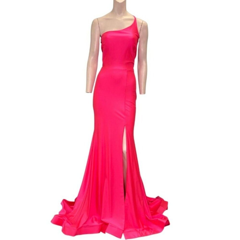 Jessica Angel 900 One Shoulder High Slit Maxi Gown Coral Pink Size Small NWT